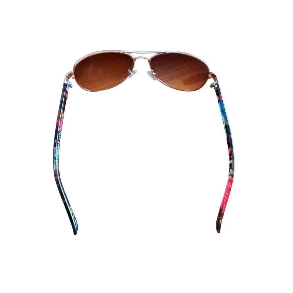 Rose Gold Aviator Sunglasses Brown Gradient Lens Floral Temple